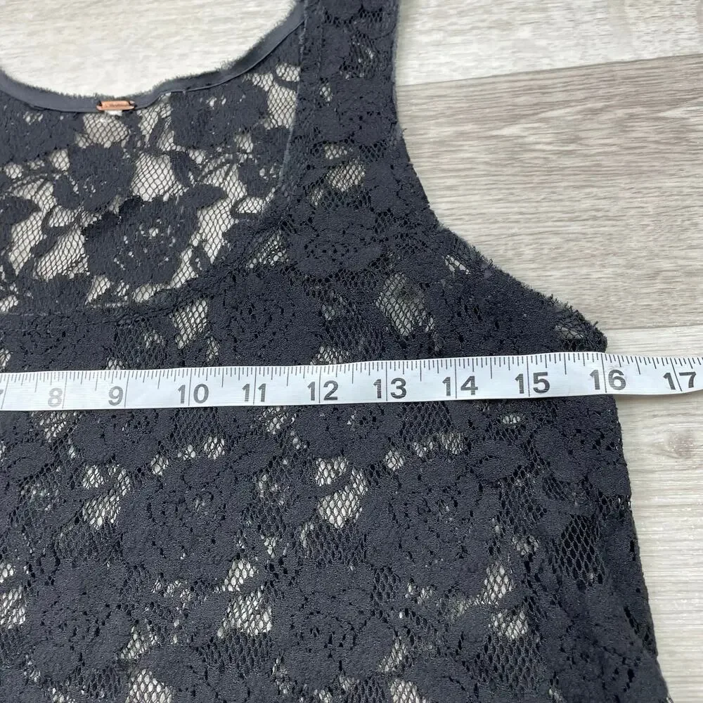 🔥Free People Black Lace Sheer Fit Flare Tiered Mini Dress Coquette Goth Grunge